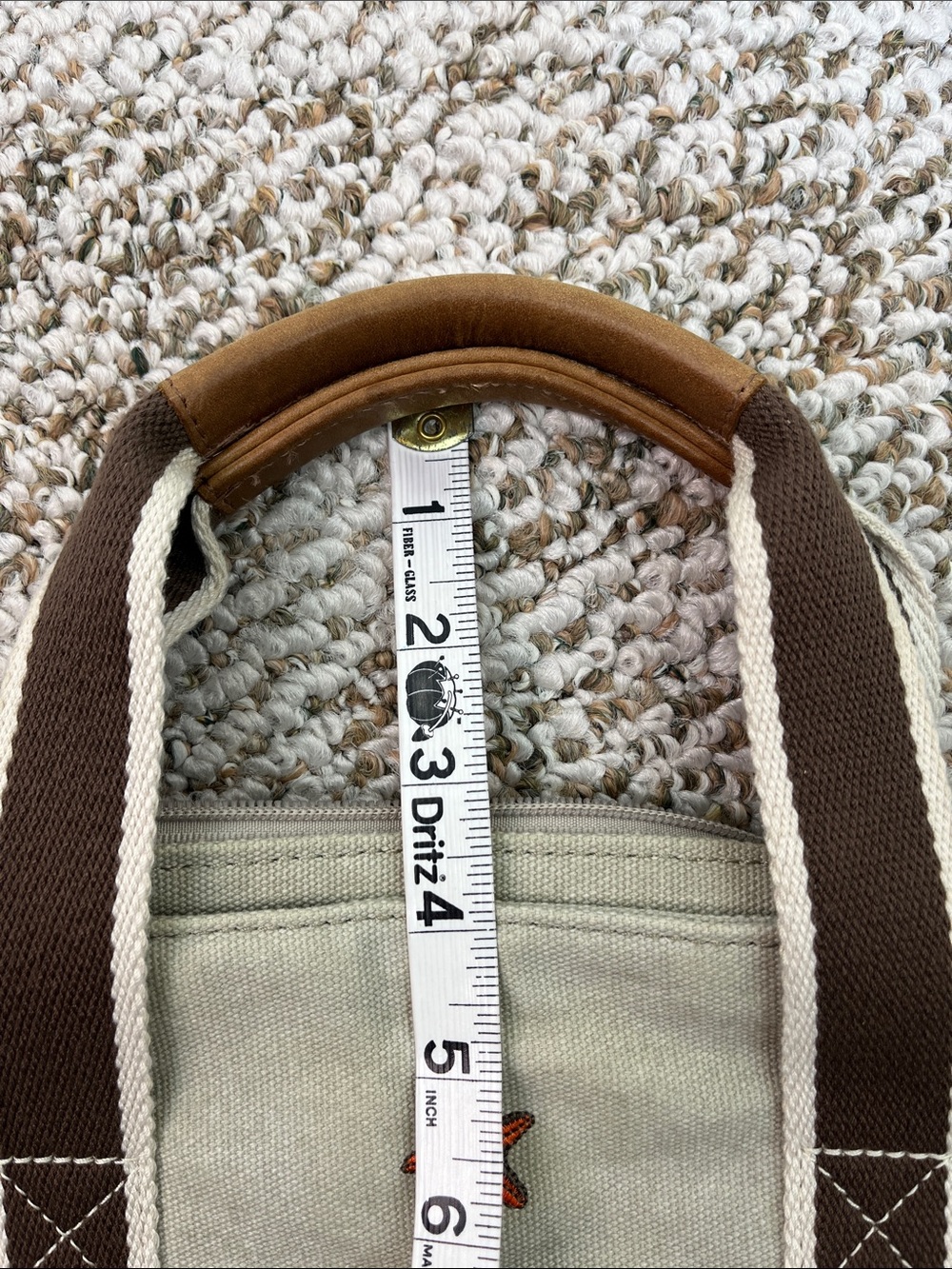 L.L. BEAN VINTAGE SMALL ZIP TOP CANVAS STARFISH EMBROIDERED TOTE LEATHER TRIM - Picture 15 of 16